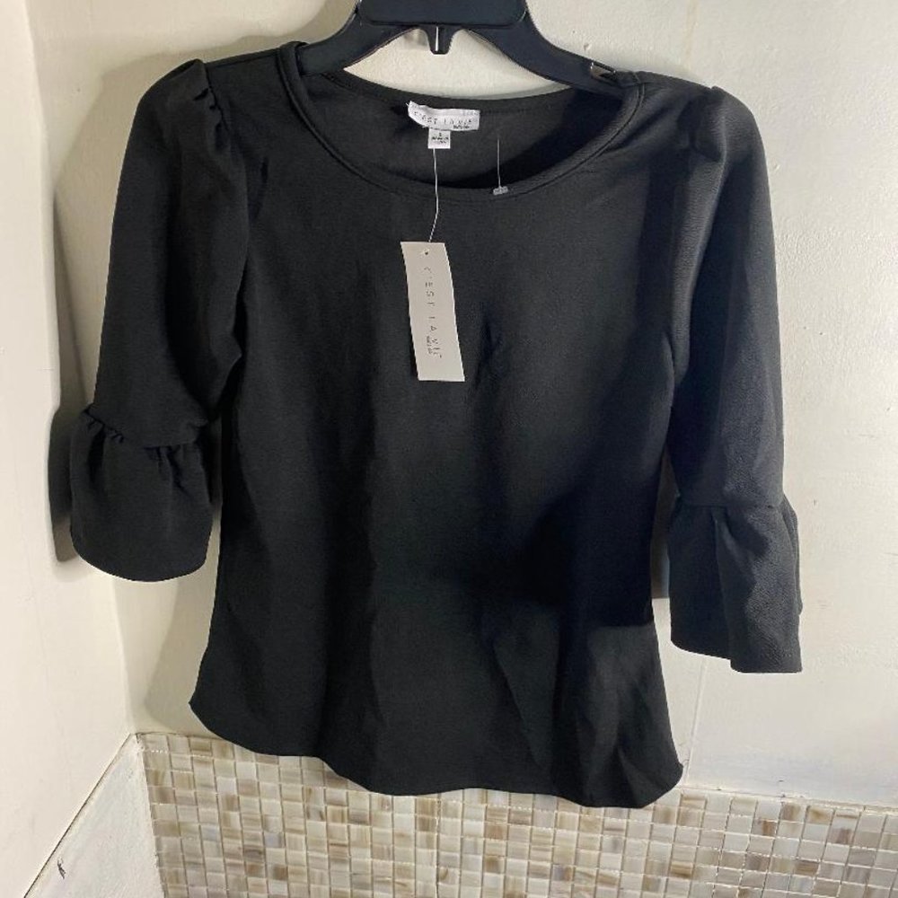 Black ruffle sleeve top-.cest la vie (New-Sz S)